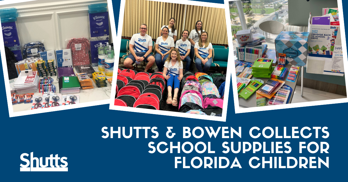 Back to School 1 Shutts & Bowen Collects School Supplies for Florida Children