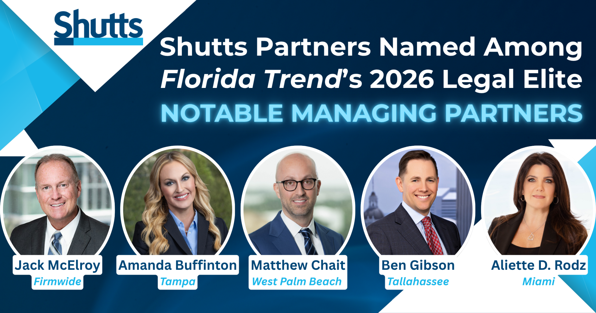 Shutts Partners Named Among Florida Trend’s 2026 Legal Elite NOTABLE Managing Partners Shutts Partners Named Among Florida Trend’s 2026 Legal Elite NOTABLE Managing Partners