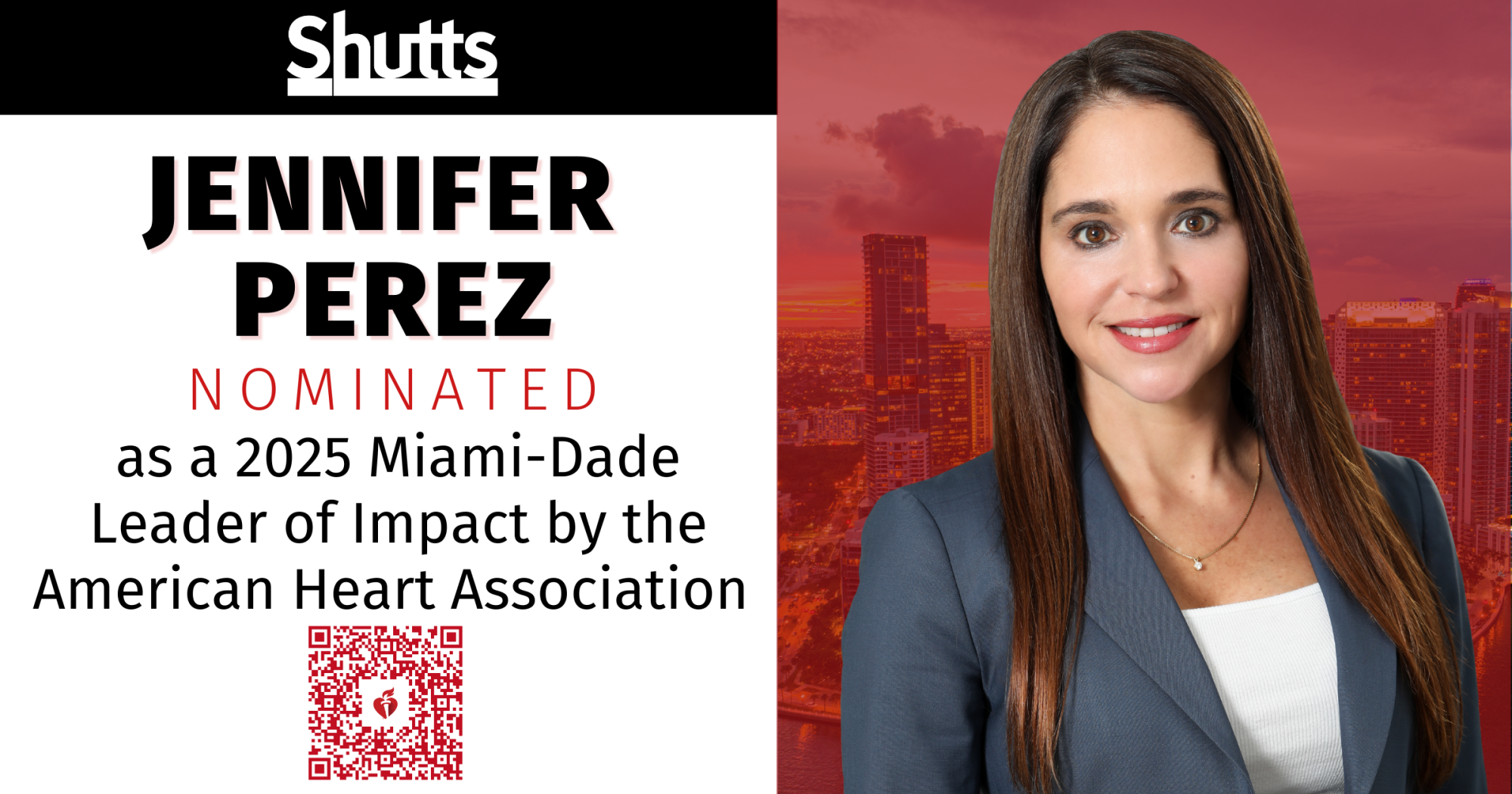 Jennifer Perez Nominated as a 2025 Miami-Dade Leader of Impact by the American Heart Association Jennifer Perez Nominated as a 2025 Miami-Dade Leader of Impact by the American Heart Association