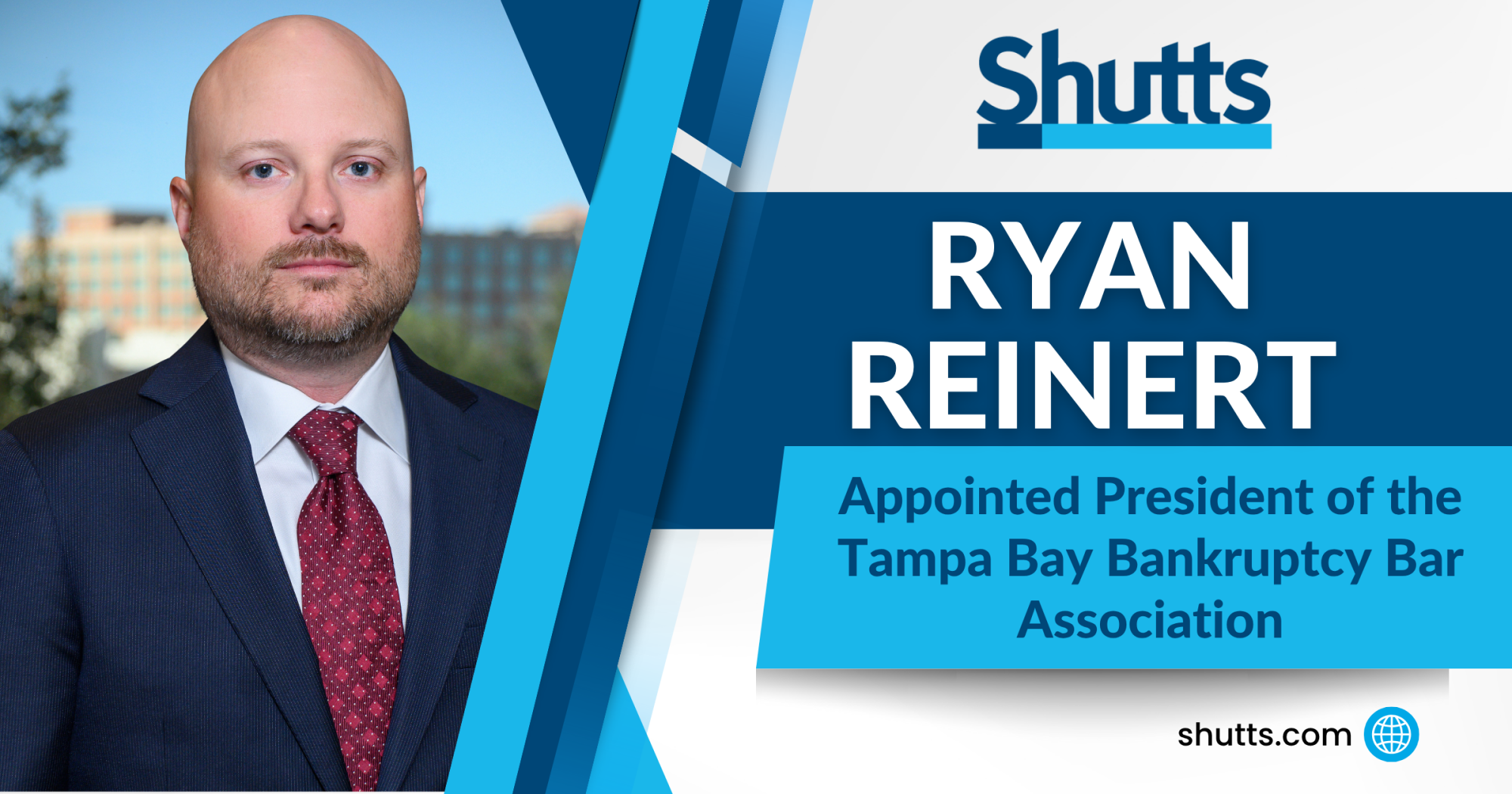 Shutts & Bowen LLP partner Ryan Reinert was recently appointed President of the Tampa Bay Bankruptcy Bar Association. Ryan has served on the Board of Directors of the Tampa Bay Bankruptcy Bar Association since 2018. He has been actively involved in the organization’s educational and fundraising events, including the Annual Clay Shoot tournament to benefit non-profit organizations promoting bankruptcy legal education and the funding of pro bono and other public service projects relating to the practice of bankruptcy in the Middle District of Florida. “I am honored to be appointed as the new President of the Tampa Bay Bankruptcy Bar Association and am thrilled to serve in an expanded role, contributing to our community with dedication and eagerness,” said Ryan. The Tampa Bay Bankruptcy Bar Association is a voluntary bar organization with members representing debtors, creditors and trustees in bankruptcy. The Association sponsors monthly luncheons with speakers and frequent seminars which qualify for Florida Bar continuing legal education credit. In addition, there are monthly informal consumer attorney meetings to discuss practice pointers, often with the participation of one or more of the local bankruptcy judges. To learn more, click here. About Ryan Reinert Ryan C. Reinert is a partner in Shutts & Bowen’s Tampa office, where he is a member of the Creditors’ Rights/Bankruptcy Practice Group. Ryan is a business bankruptcy practitioner board certified by the American Board of Certification, representing lenders, trustees and creditor committees in Chapter 11 bankruptcy cases. He has represented commercial and individual lenders in federal and state courts, including traditional, pooled, joint venture and CMBS loans. Ryan has also represented asset purchasers, landlords, trade creditors and contractors in business bankruptcy and liquidation cases. Shutts & Bowen LLP partner Ryan Reinert was recently appointed President of the Tampa Bay Bankruptcy Bar Association. Ryan has served on the Board of Directors of the Tampa Bay Bankruptcy Bar Association since 2018. He has been actively involved in the organization’s educational and fundraising events, including the Annual Clay Shoot tournament to benefit non-profit organizations promoting bankruptcy legal education and the funding of pro bono and other public service projects relating to the practice of bankruptcy in the Middle District of Florida. “I am honored to be appointed as the new President of the Tampa Bay Bankruptcy Bar Association and am thrilled to serve in an expanded role, contributing to our community with dedication and eagerness,” said Ryan. The Tampa Bay Bankruptcy Bar Association is a voluntary bar organization with members representing debtors, creditors and trustees in bankruptcy. The Association sponsors monthly luncheons with speakers and frequent seminars which qualify for Florida Bar continuing legal education credit. In addition, there are monthly informal consumer attorney meetings to discuss practice pointers, often with the participation of one or more of the local bankruptcy judges. To learn more, click here. About Ryan Reinert Ryan C. Reinert is a partner in Shutts & Bowen’s Tampa office, where he is a member of the Creditors’ Rights/Bankruptcy Practice Group. Ryan is a business bankruptcy practitioner board certified by the American Board of Certification, representing lenders, trustees and creditor committees in Chapter 11 bankruptcy cases. He has represented commercial and individual lenders in federal and state courts, including traditional, pooled, joint venture and CMBS loans. Ryan has also represented asset purchasers, landlords, trade creditors and contractors in business bankruptcy and liquidation cases.