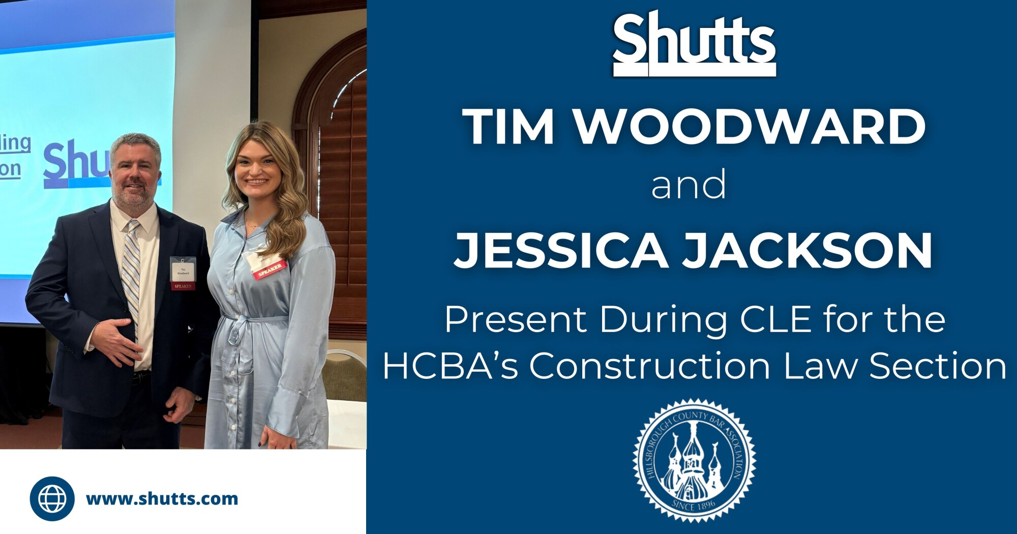 Tim Woodward and Jessica Jackson Present During CLE for the HCBA’s Construction Law Section Tim Woodward and Jessica Jackson Present During CLE for the HCBA’s Construction Law Section