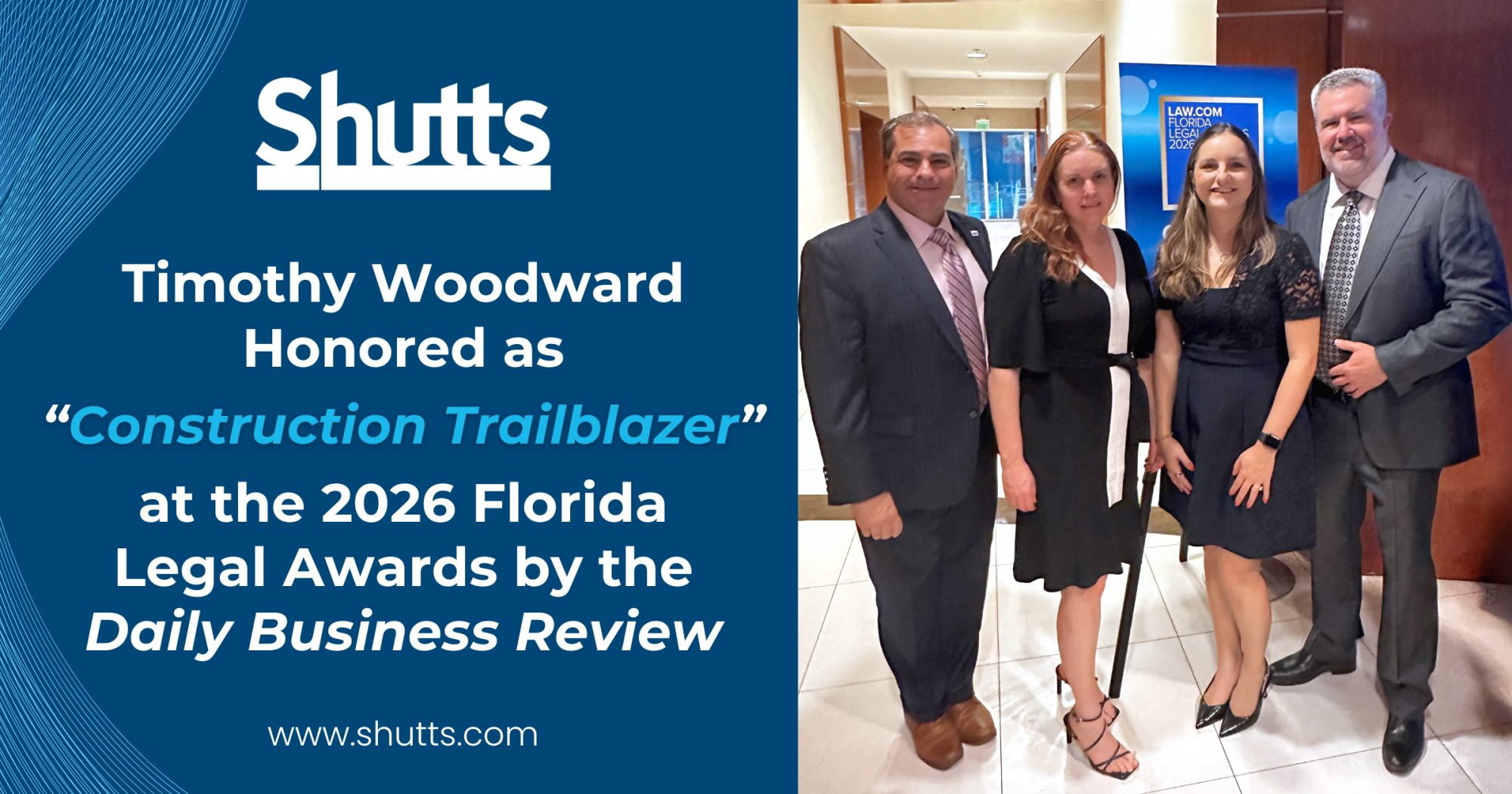 Timothy Woodward Honored as Construction Trailblazer at the 2026 Florida Legal Awards by the Daily Business Review Timothy Woodward Honored as Construction Trailblazer at the 2026 Florida Legal Awards by the Daily Business Review