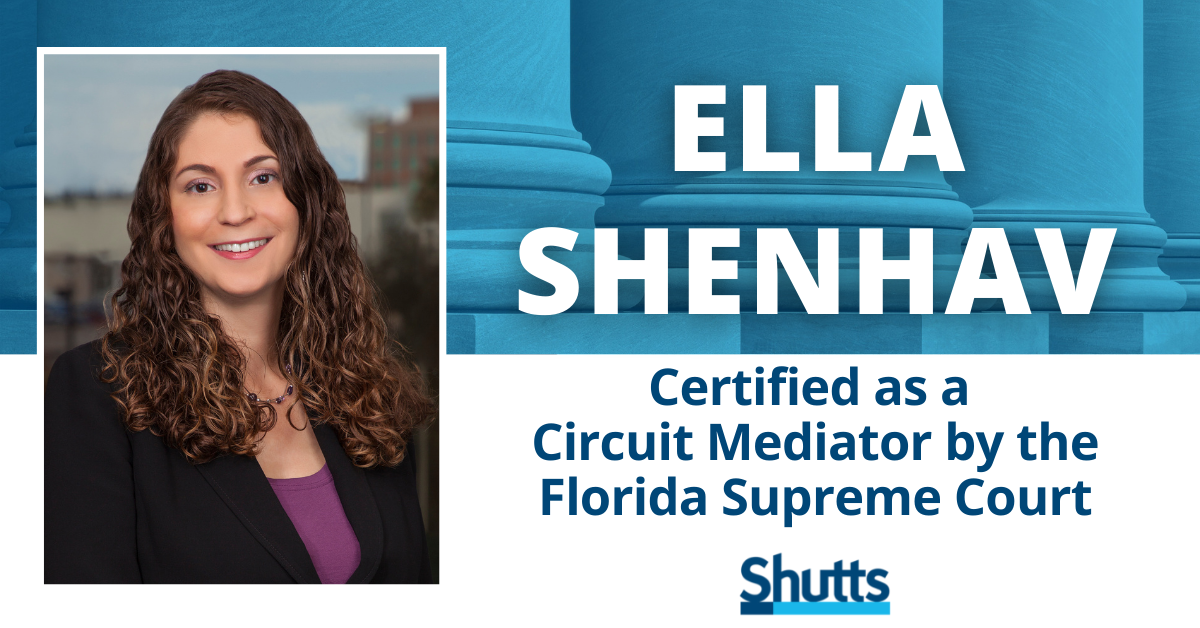Ella Shenhav Certified as a Circuit Mediator by the Florida Supreme Court Ella Shenhav Certified as a Circuit Mediator by the Florida Supreme Court