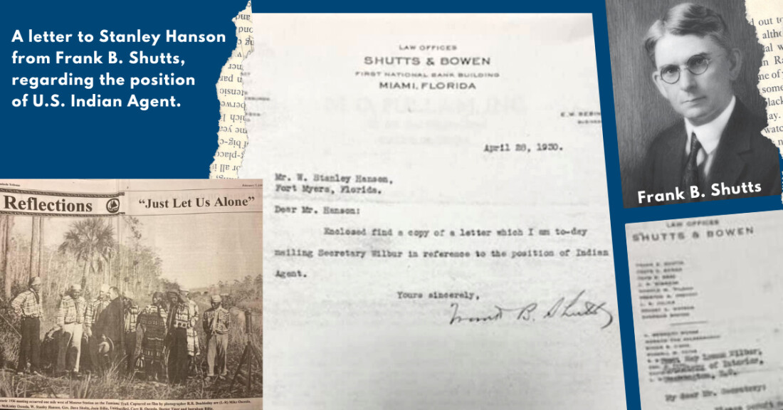 Letter dated April 28, 1930, from the firm’s founder Frank Shutts to Stanley Hanson Letter dated April 28, 1930, from the firm’s founder Frank Shutts to Stanley Hanson