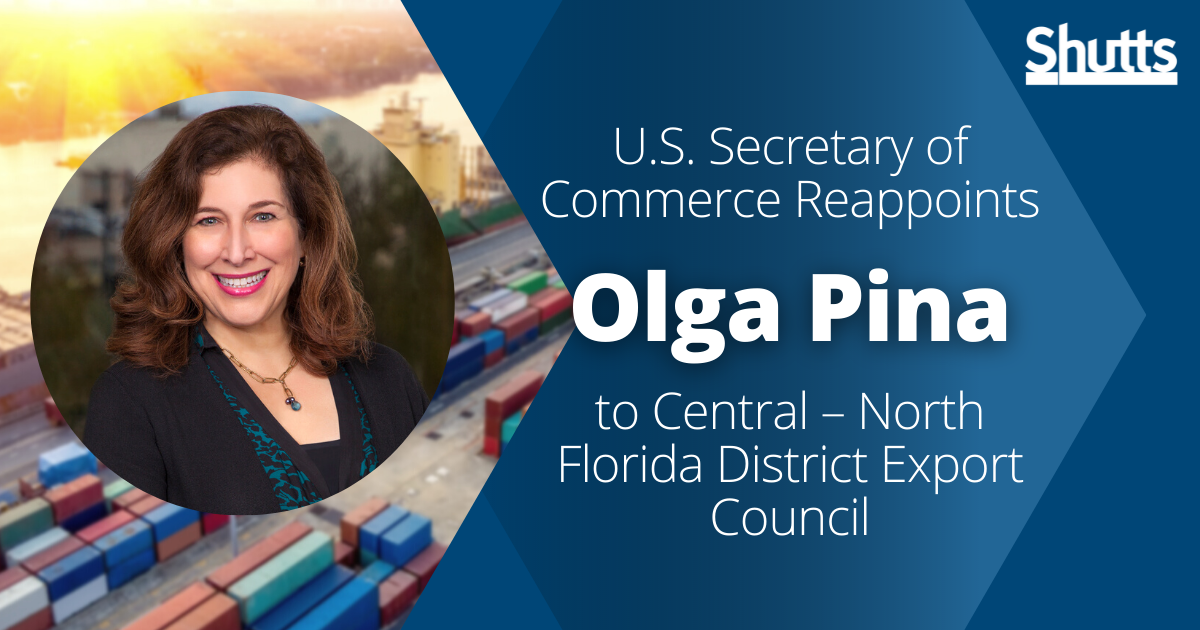 U.S. Secretary of Commerce Reappoints Olga Pina to Central – North Florida District Export Council U.S. Secretary of Commerce Reappoints Olga Pina to Central – North Florida District Export Council