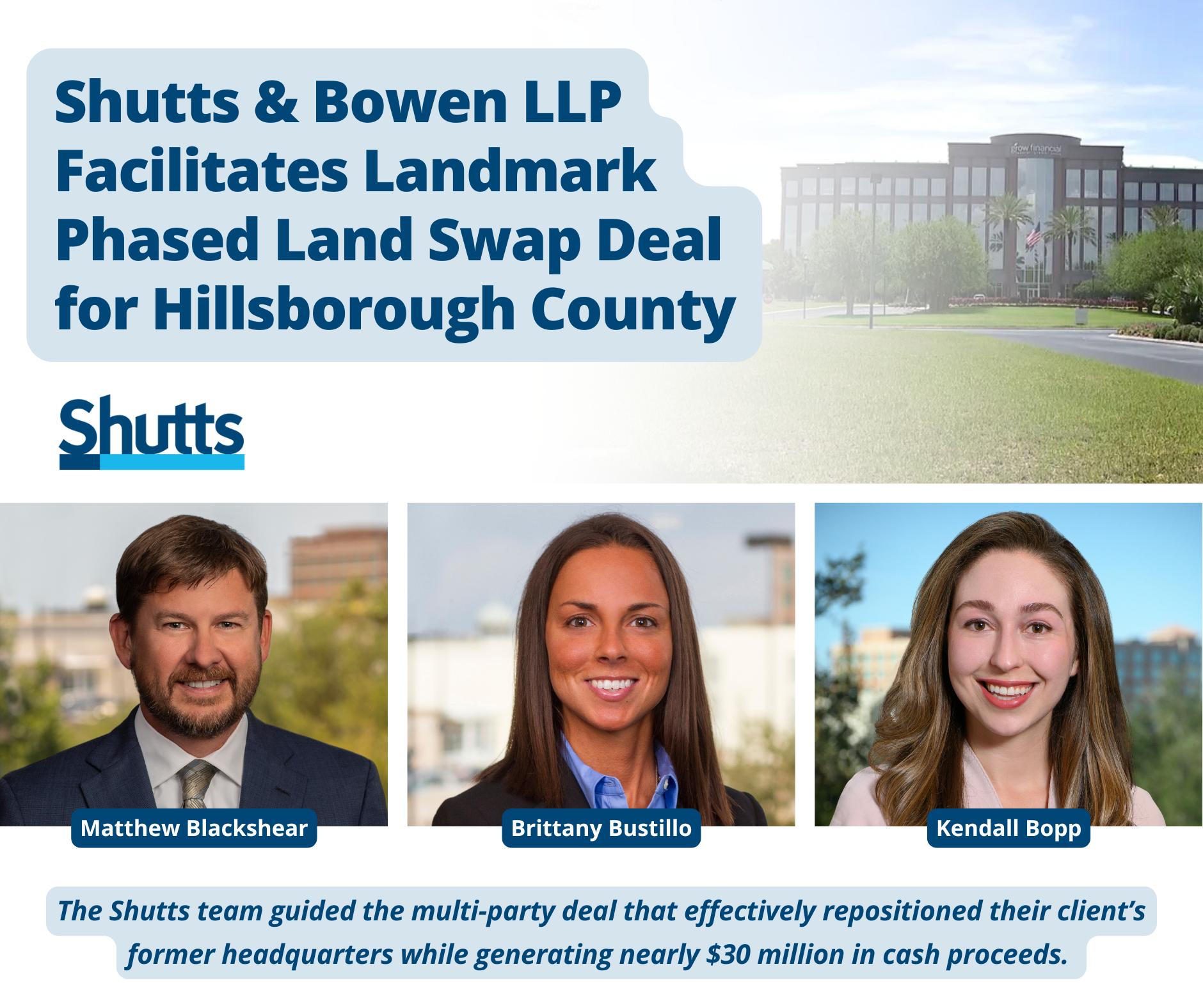 Shutts & Bowen LLP Facilitates Landmark Phased Land Swap Deal for Hillsborough County
