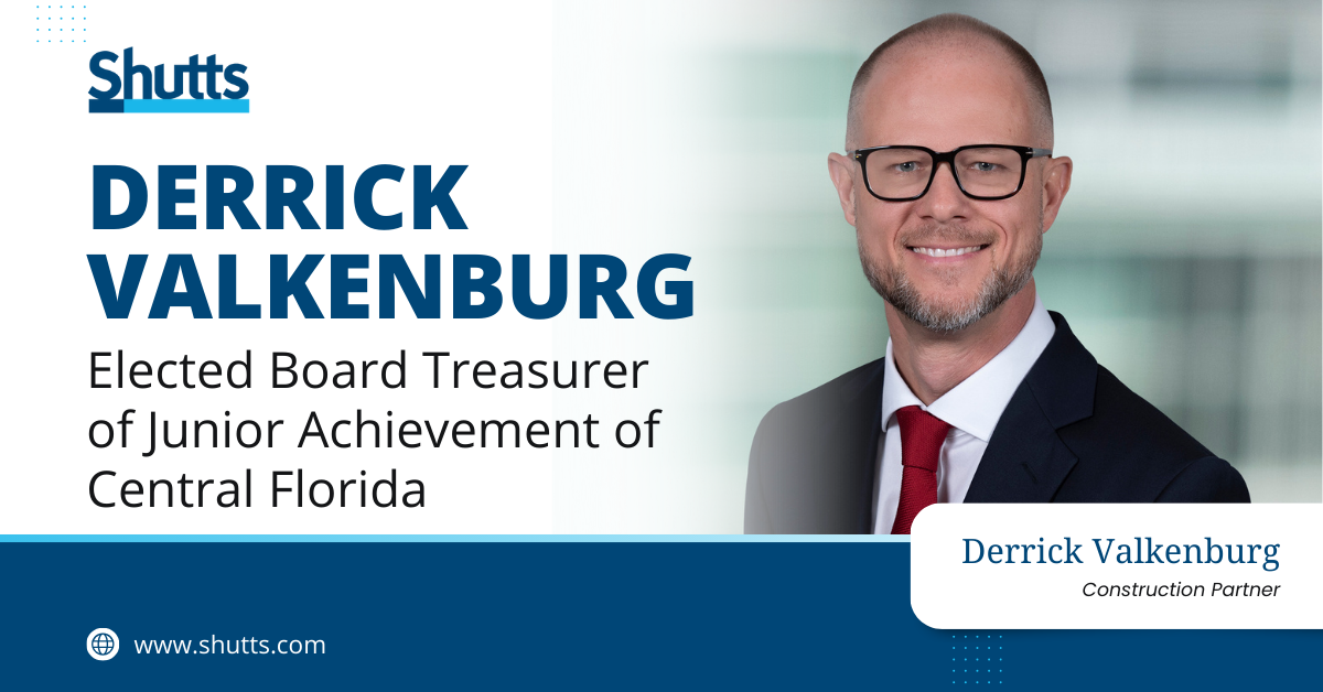 Derrick Valkenburg Elected Board Treasurer of Junior Achievement of Central Florida Derrick Valkenburg Elected Board Treasurer of Junior Achievement of Central Florida